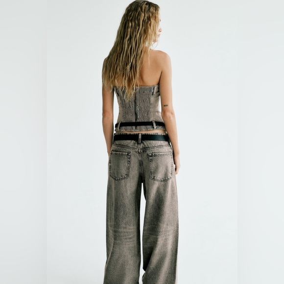 NWT ZARA CORSET STYLE DENIM TOP TRF - Picture 4 of 7
